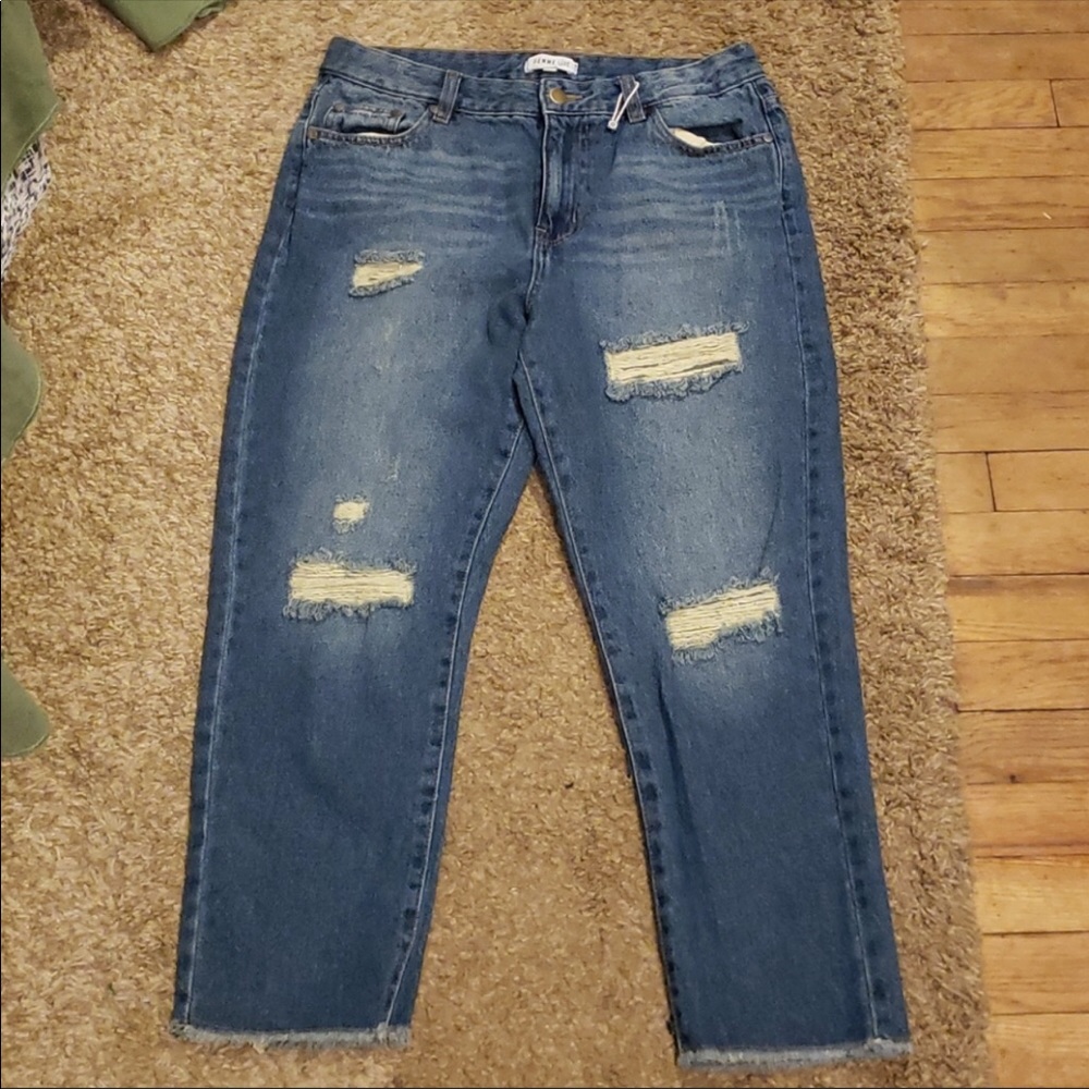 High waisted distressed jeans